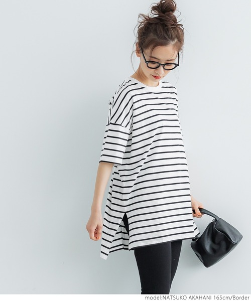 coca(coca)(コカ)の「サイドスリットTee(Tシャツ/カットソー・レディース・ホワイト/ブラウン/その他/ブラック・ONE SIZE)」の6枚目の写真