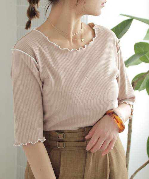 Crisp（クリスプ）の「ショートスリーブメロウTシャツ（Tシャツ/カットソー・レディース・ベージュ/グリーン/アイボリー・FREE）」の2枚目の写真