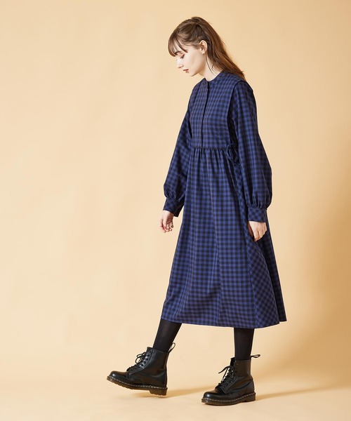 MILKFED.(ミルクフェド)の「SIDE RIBBON PLAID DRESS(ワンピース・レディース・ネイビー/イエロー/グリーン・ONE SIZE)」の5枚目の写真