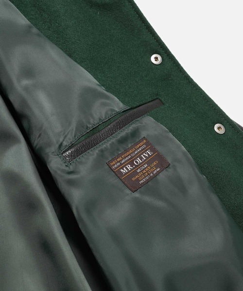 MR.OLIVE(ミスターオリーブ)の「SKOOKUM コラボレーション / AWARD JACKET(スタジャン)(スタジャン・メンズ・ブラック/グリーン・MEDIUM/LARGE/SMALL)」の8枚目の写真
