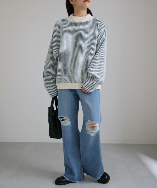 ap retro(アプレトロ)の「【期間限定プライス】配色リブ編みハイネックニットプルオーバー(ニット/セーター・レディース・ブルーグリーン/ブラウン/グリーン・FREE)」の8枚目の写真