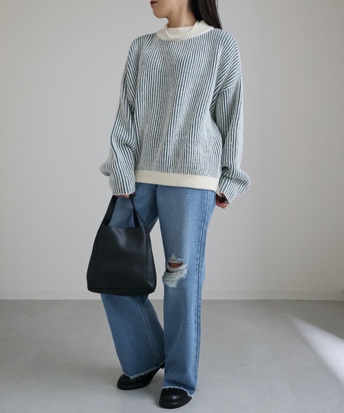 ap retro(アプレトロ)の「【期間限定プライス】配色リブ編みハイネックニットプルオーバー(ニット/セーター・レディース・ブルーグリーン/ブラウン/グリーン・FREE)」の6枚目の写真