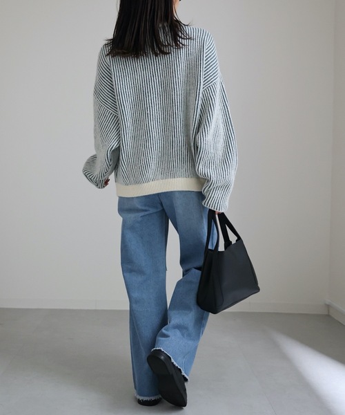 ap retro(アプレトロ)の「【期間限定プライス】配色リブ編みハイネックニットプルオーバー(ニット/セーター・レディース・ブルーグリーン/ブラウン/グリーン・FREE)」の4枚目の写真