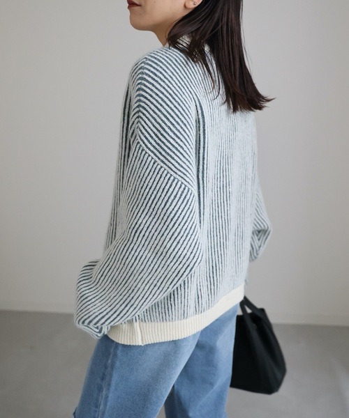 ap retro(アプレトロ)の「【期間限定プライス】配色リブ編みハイネックニットプルオーバー(ニット/セーター・レディース・ブルーグリーン/ブラウン/グリーン・FREE)」の10枚目の写真