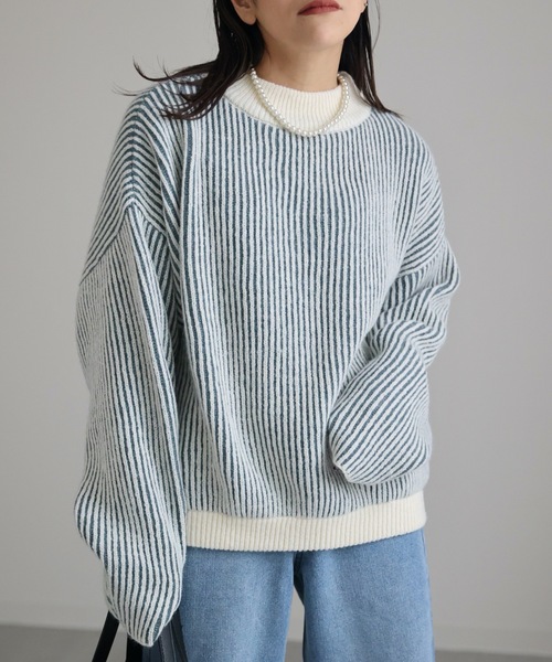 ap retro(アプレトロ)の「【期間限定プライス】配色リブ編みハイネックニットプルオーバー(ニット/セーター・レディース・ブルーグリーン/ブラウン/グリーン・FREE)」の11枚目の写真