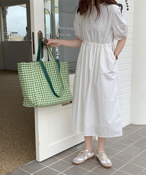 STYLEBLOCK（スタイルブロック）の「リバーシブルギンガムチェック柄トートバッグ（トートバッグ・レディース・ブルー/ピンク/グリーン/カーキ/イエロー/ブラック・FREE）」の3枚目の写真