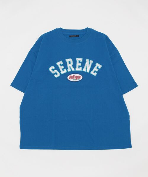 VIBGYOR（ヴィブジョー）の「サテン貼付BIGクルー/Ntee(BL)（Tシャツ/カットソー・メンズ・ダークグリーン/ブルー/ブルーグレー/ブルー系その他/スミクロ/ホワイト系その他/ホワイト・MEDIUM/LARGE）」の6枚目の写真