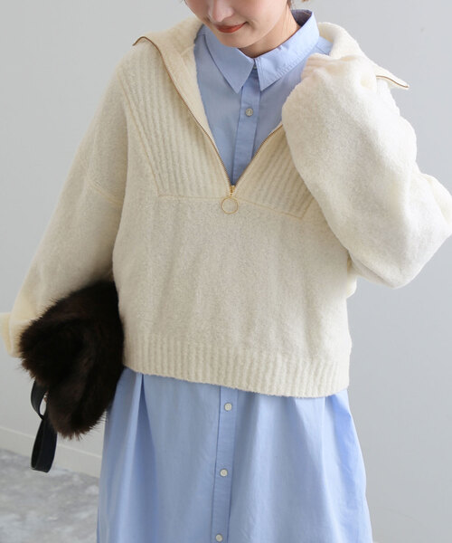 SLOBE IENA(スローブイエナ)の「ブークレーハーフジッププルオーバー(ニット/セーター・レディース・ホワイト/グリーン/チャコールグレー・FREE)」の16枚目の写真