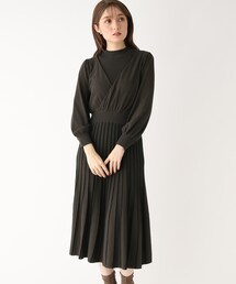 index | カシュクールライク プリーツニットワンピース【WEB限定サイズ】(ワンピース)