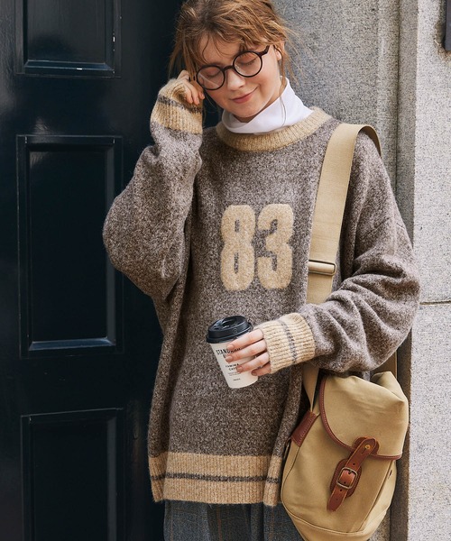 MONO-MART LADY'S(モノマートレディース)の「ナンバリングラインリブニットプルオーバー(ニット/セーター・レディース・アイボリー系/アイボリー/ブラウン/ネイビー・FREE)」の3枚目の写真