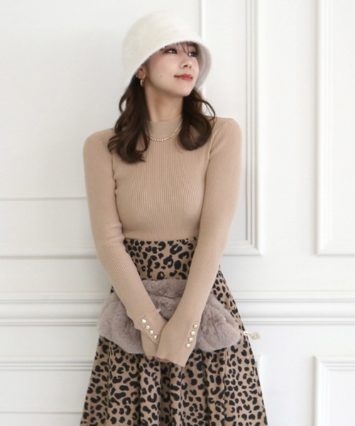 ROYAL PARTY（ロイヤルパーティー）の「ウォッシャブルプチハイネックリブニットトップス（ニット/セーター・レディース・マルチ/ベージュ/ピンク/ブラック/オフホワイト・FREE）」の3枚目の写真