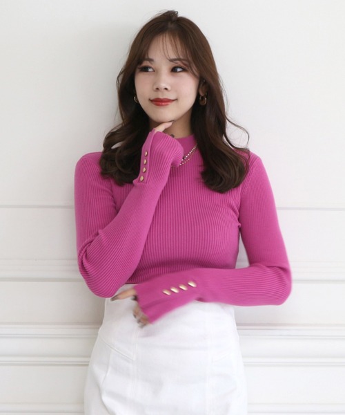 ROYAL PARTY（ロイヤルパーティー）の「ウォッシャブルプチハイネックリブニットトップス（ニット/セーター・レディース・マルチ/ベージュ/ピンク/ブラック/オフホワイト・FREE）」の4枚目の写真