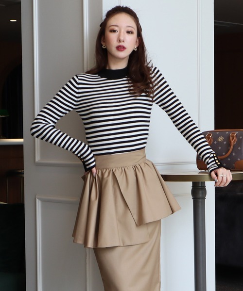 ROYAL PARTY（ロイヤルパーティー）の「ウォッシャブルプチハイネックリブニットトップス（ニット/セーター・レディース・マルチ/ベージュ/ピンク/ブラック/オフホワイト・FREE）」の6枚目の写真