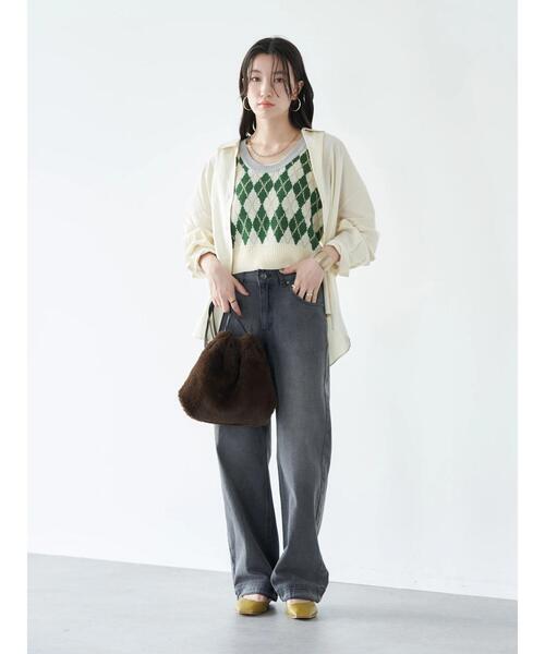 earth music&ecology（アースミュージックアンドエコロジー）の「アーガイルニットショートベスト（ベスト・レディース・ベージュ/ネイビー/アイボリー・FREE）」の13枚目の写真