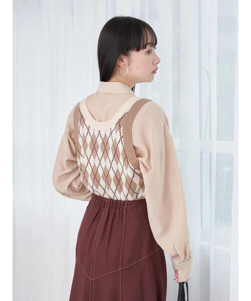 earth music&ecology（アースミュージックアンドエコロジー）の「アーガイルニットショートベスト（ベスト・レディース・ベージュ/ネイビー/アイボリー・FREE）」の17枚目の写真