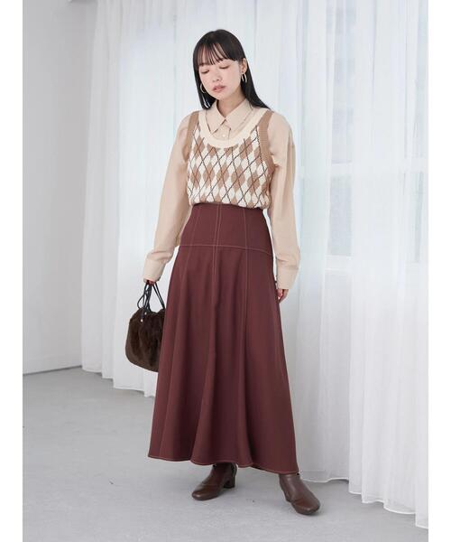 earth music&ecology（アースミュージックアンドエコロジー）の「アーガイルニットショートベスト（ベスト・レディース・ベージュ/ネイビー/アイボリー・FREE）」の18枚目の写真