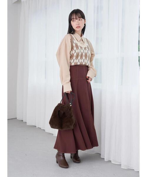 earth music&ecology（アースミュージックアンドエコロジー）の「アーガイルニットショートベスト（ベスト・レディース・ベージュ/ネイビー/アイボリー・FREE）」の19枚目の写真