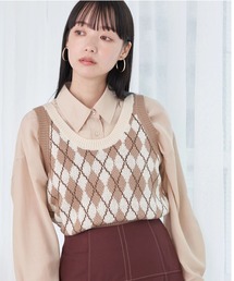 earth music&ecology | アーガイルニットショートベスト(ベスト)