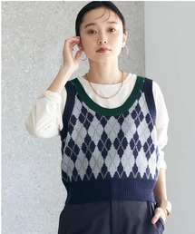 earth music&ecology | アーガイルニットショートベスト(ベスト)