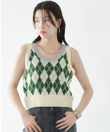earth music&ecology | アーガイルニットショートベスト(ベスト)