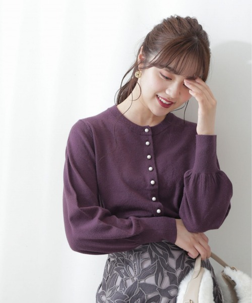 PROPORTION BODY DRESSING（プロポーションボディドレッシング）の「クルーネックパール釦ボリュームスリーブカーディガン / 1212274003（カーディガン/ボレロ・レディース・ブラウン/ホワイト系その他/ブルー/ブラック・FREE）」の4枚目の写真