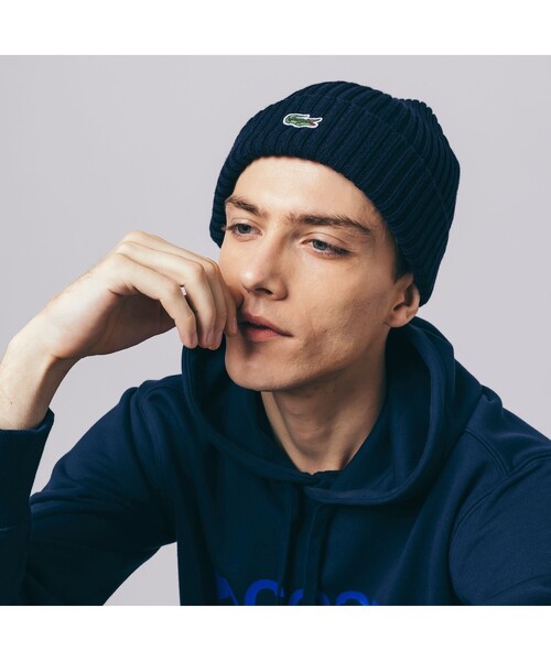 LACOSTE(ラコステ)の「クロックエンブレムニットキャップ(ニットキャップ/ビーニー・メンズ・ネイビー/ピンク/ボルドー/ブルー/ブラック/キャメル・FREE)」の3枚目の写真
