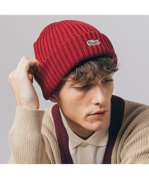 LACOSTE(ラコステ)の「クロックエンブレムニットキャップ(ニットキャップ/ビーニー・メンズ・ネイビー/ピンク/ボルドー/ブルー/ブラック/キャメル・FREE)」の6枚目の写真