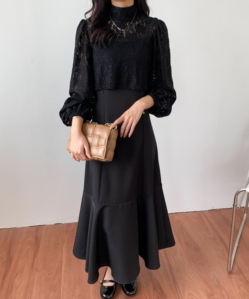 ECLIN（エクラン）の「レースボレロコンビマーメイドキャミワンピース（ワンピース・レディース・ブラック/アイボリー/ベージュ・S/M）」の4枚目の写真