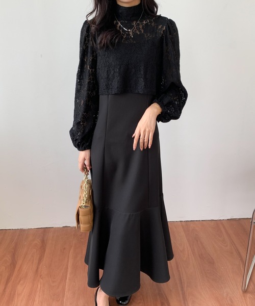 ECLIN（エクラン）の「レースボレロコンビマーメイドキャミワンピース（ワンピース・レディース・ブラック/アイボリー/ベージュ・S/M）」の7枚目の写真