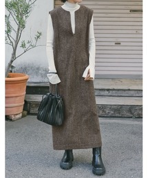 [低身長/高身長サイズ有]ウール混キーネックジャンパースカート