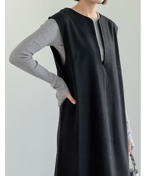 Re:EDIT（リエディ）の「[低身長/高身長サイズ有]ウール混キーネックジャンパースカート（ジャンパースカート・レディース・ブラック系その他/ブラック/ブラウン系その他/グレー・SHORT/LARGE/TALL/MEDIUM）」の5枚目の写真