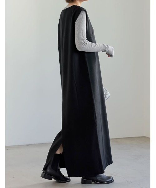 低身長/高身長サイズ有]ウール混キーネックジャンパースカート