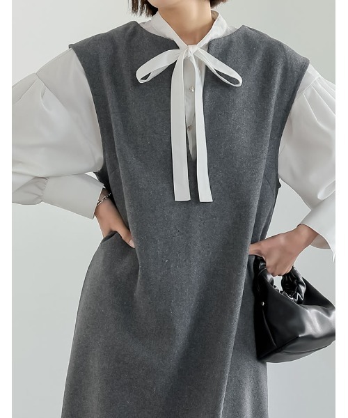 Re:EDIT（リエディ）の「[低身長/高身長サイズ有]ウール混キーネックジャンパースカート（ジャンパースカート・レディース・ブラック系その他/ブラック/ブラウン系その他/グレー・SHORT/LARGE/TALL/MEDIUM）」の15枚目の写真