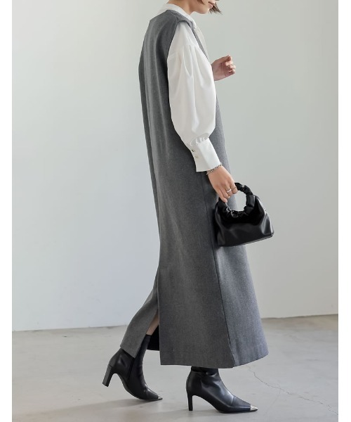 Re:EDIT（リエディ）の「[低身長/高身長サイズ有]ウール混キーネックジャンパースカート（ジャンパースカート・レディース・ブラック系その他/ブラック/ブラウン系その他/グレー・SHORT/LARGE/TALL/MEDIUM）」の17枚目の写真