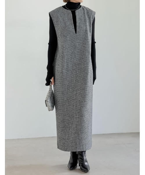 Re:EDIT（リエディ）の「[低身長/高身長サイズ有]ウール混キーネックジャンパースカート（ジャンパースカート・レディース・ブラック系その他/ブラック/ブラウン系その他/グレー・SHORT/LARGE/TALL/MEDIUM）」の19枚目の写真