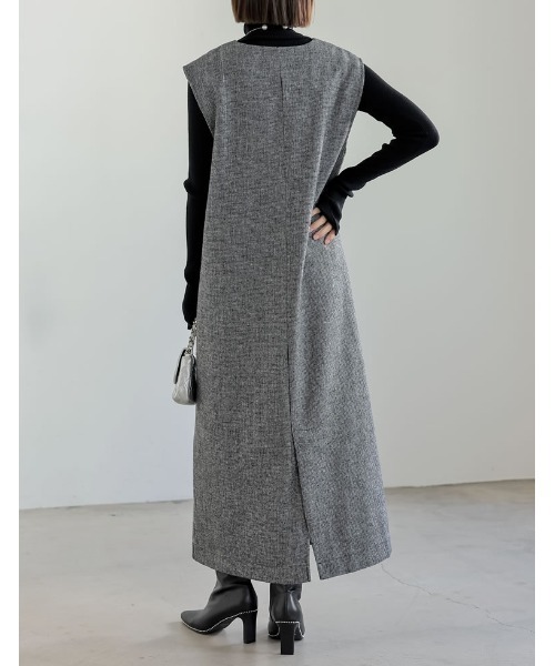 低身長/高身長サイズ有]ウール混キーネックジャンパースカート