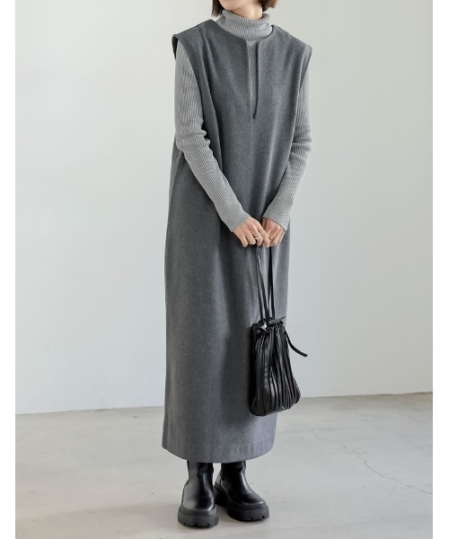 低身長/高身長サイズ有]ウール混キーネックジャンパースカート