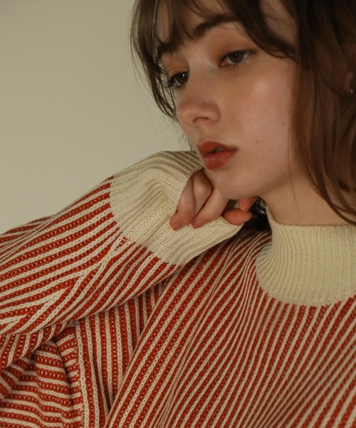 aity（アイティ）の「ストライプ柄ニットプルオーバー（ニット/セーター・レディース・アイボリー/オレンジ/マスタード/ベージュ/グリーン・M）」の12枚目の写真
