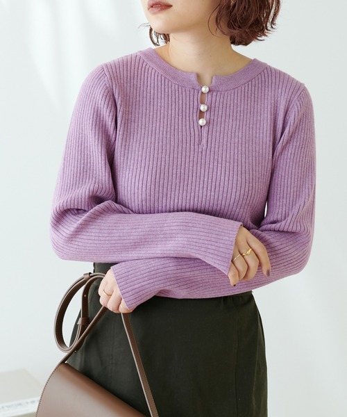 natural couture(ナチュラルクチュール)の「再販売/パール付き2WAYリブニット(ニット/セーター・レディース・ネイビー/その他12/パープル/サックスブルー/オフホワイト・FREE)」の20枚目の写真