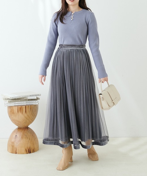 natural couture(ナチュラルクチュール)の「再販売/パール付き2WAYリブニット(ニット/セーター・レディース・ネイビー/その他12/パープル/サックスブルー/オフホワイト・FREE)」の18枚目の写真