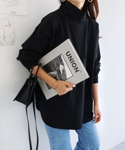 andme（アンドミー）の「USAコットンタートルネック長袖Tシャツ（Tシャツ/カットソー・レディース・ベージュ/キナリ/ブラック/チャコールグレー/オフホワイト・M/L）」の3枚目の写真