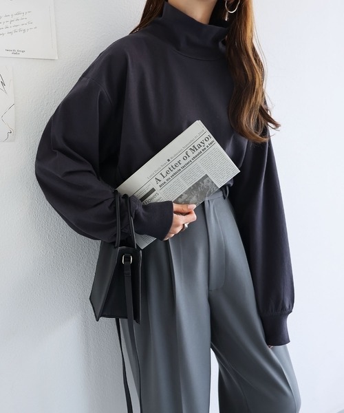 andme（アンドミー）の「USAコットンタートルネック長袖Tシャツ（Tシャツ/カットソー・レディース・ベージュ/キナリ/ブラック/チャコールグレー/オフホワイト・M/L）」の15枚目の写真