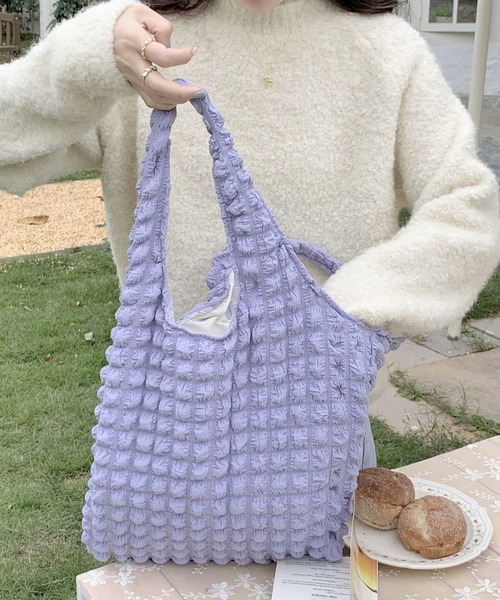 florist(フローリスト)の「【A4収納可】ポップコーンパステルカラーキルティングトートバッグ(トートバッグ・レディース・ホワイト/ライトブルー/ブラック/ピンク/セージグリーン/ライトグリーン/ライトパープル・FREE)」の7枚目の写真