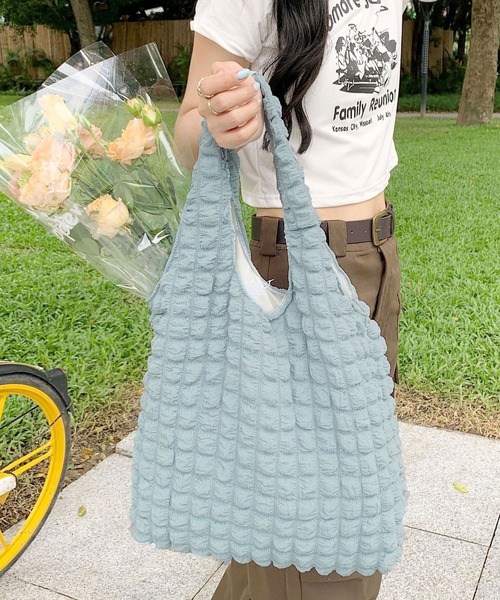 florist(フローリスト)の「【A4収納可】ポップコーンパステルカラーキルティングトートバッグ(トートバッグ・レディース・ホワイト/ライトブルー/ブラック/ピンク/セージグリーン/ライトグリーン/ライトパープル・FREE)」の1枚目の写真