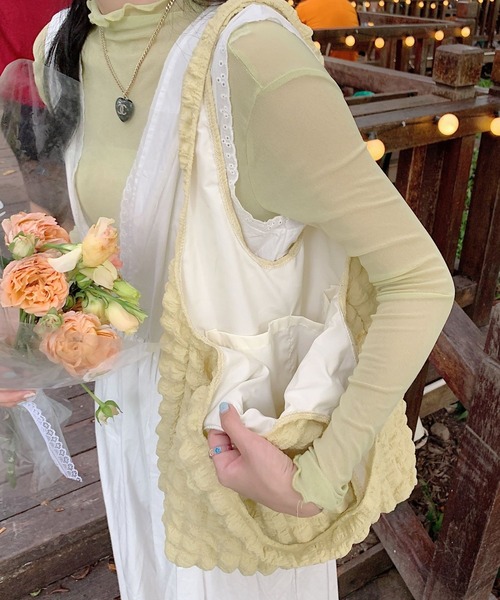 florist(フローリスト)の「【A4収納可】ポップコーンパステルカラーキルティングトートバッグ(トートバッグ・レディース・ホワイト/ライトブルー/ブラック/ピンク/セージグリーン/ライトグリーン/ライトパープル・FREE)」の8枚目の写真