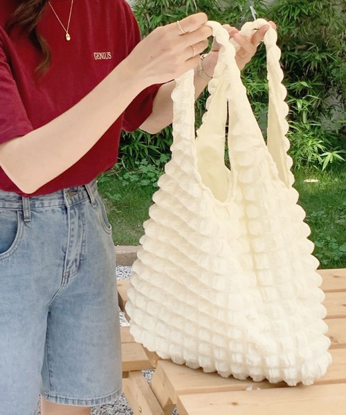 florist(フローリスト)の「【A4収納可】ポップコーンパステルカラーキルティングトートバッグ(トートバッグ・レディース・ホワイト/ライトブルー/ブラック/ピンク/セージグリーン/ライトグリーン/ライトパープル・FREE)」の14枚目の写真