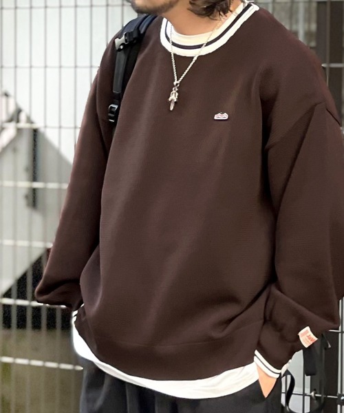 Java（ジャバ）の「《JaVaジャバ コラボ》超軽量！衿ラインクルーネックメッシュトップス（ニット/セーター・レディース・ブラック/ブラウン/グリーン/オレンジ・LARGE/MEDIUM/SMALL/X-LARGE）」の2枚目の写真