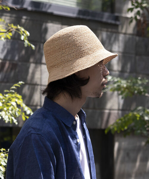 GLOSTER（グロスター）の「【GLOSTER/グロスター】RAFFIA BUCKET HAT ラフィア バケットハット バケハ（ハット・メンズ・ベージュ/ブラック・FREE）」の2枚目の写真