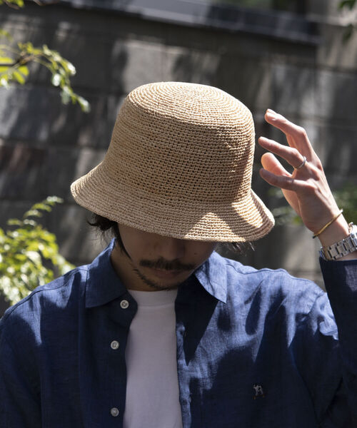 GLOSTER（グロスター）の「【GLOSTER/グロスター】RAFFIA BUCKET HAT ラフィア バケットハット バケハ（ハット・メンズ・ベージュ/ブラック・FREE）」の5枚目の写真