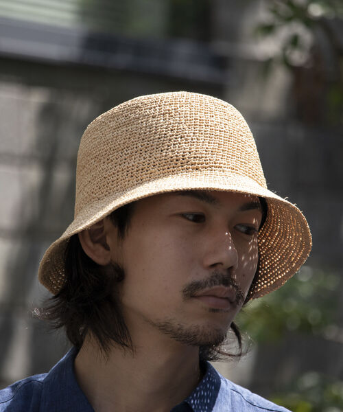 GLOSTER（グロスター）の「【GLOSTER/グロスター】RAFFIA BUCKET HAT ラフィア バケットハット バケハ（ハット・メンズ・ベージュ/ブラック・FREE）」の6枚目の写真